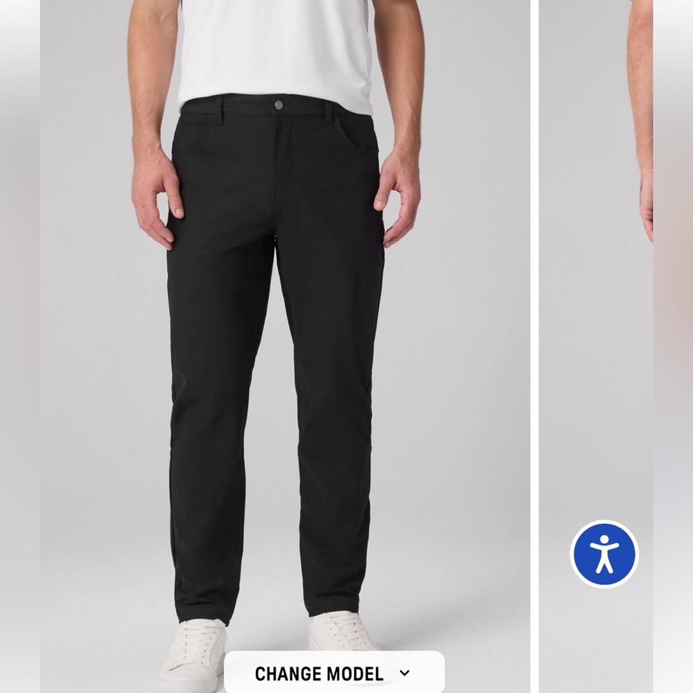 Fabletics The Don 5 Pocket Pants Mens 34x32 Black Slim Fit Chino Performance New